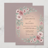 Mauve Muted Botanical Wedding 招待状 (正面/裏面)