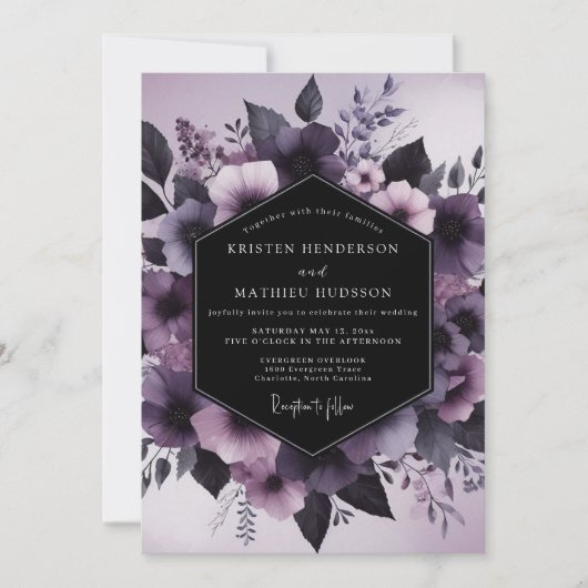 Mauve Nocturnal Flora Wedding 招待状 (正面)