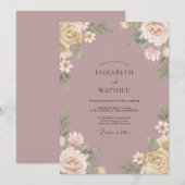 Mauve Painterly Blossom Wedding 招待状 (正面/裏面)