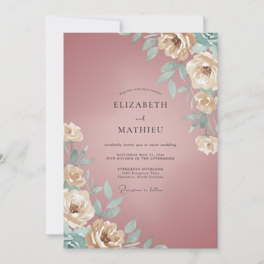 Mauve Painterly Floral Romantic Wedding 招待状 (正面)