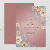 Mauve Painterly Floral Romantic Wedding 招待状 (正面/裏面)