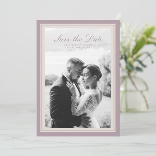 Mauve Photo Wedding Save the Date Card 招待状 (スタンド正面)