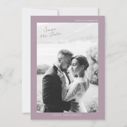 Mauve Photo Wedding Save the Date Card 招待状 (正面)