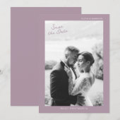 Mauve Photo Wedding Save the Date Card 招待状 (正面/裏面)