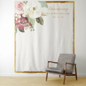 Mauve Pinkフローラ金ゴールドエッジ結婚のフォトバックグラウンド タペストリー (インサイチュ)