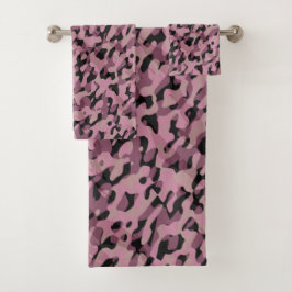 Mauve pink and Charcoal Camo abstract バスタオルセット