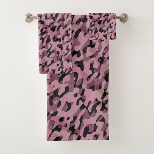 Mauve pink and Charcoal Camo abstract バスタオルセット (インサイチュ)