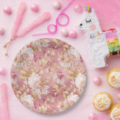 Mauve Pink And Golden Brown Floral Accents ペーパープレート (パーティー)