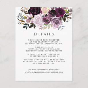 Mauve Pink and Purple Floral Guest Details エンクロージャーカード