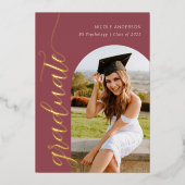 Mauve Pink Archモダン卒業写真スクリプト 箔シーズンカード (正面)