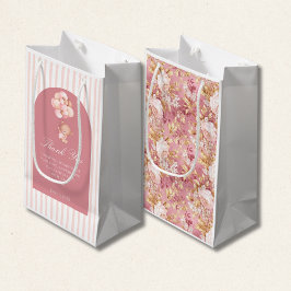 Mauve Pink Balloons floral, Cute Teddy Bear スモールペーパーバッグ