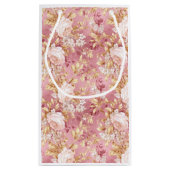 Mauve Pink Balloons floral, Cute Teddy Bear スモールペーパーバッグ (裏面)