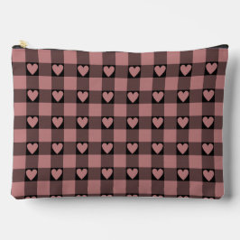 Mauve Pink Black Buffalo Heart Plaid アクセサリーポーチ