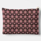 Mauve Pink Black Buffalo Heart Plaid アクセサリーポーチ (裏面)