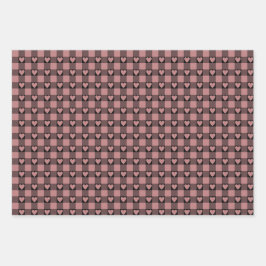 Mauve Pink Black Buffalo Heart Plaid ラッピングペーパーシート