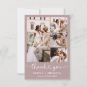 Mauve Pink Five Photo Collage Script 結婚's サンキューカード (正面)
