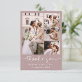 Mauve Pink Five Photo Collage Script 結婚's サンキューカード (スタンド正面)