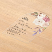 Mauve Pink Floral Bouquet Islamic Muslim Wedding アクリル招待状 (レイダウン)