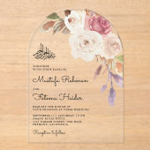 Mauve Pink Floral Bouquet Islamic Muslim Wedding アクリル招待状 (正面)