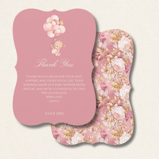 Mauve Pink, Florals Baby Shower サンキューカード