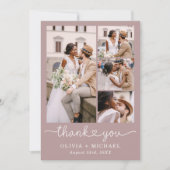 Mauve Pink Four Photo Collage Script 結婚's サンキューカード (正面)