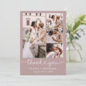 Mauve Pink Four Photo Collage Script 結婚's サンキューカード (スタンド正面)