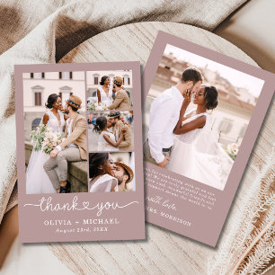 Mauve Pink Four Photo Collage Script 結婚's サンキューカード