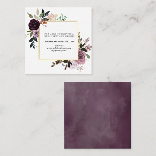 Mauve Pink Roseフローラとパープル結婚のウェブサイト エンクロージャーカード (正面/裏面)