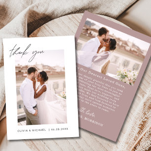 Mauve Pink Script Photoの結婚サンキューカード サンキューカード