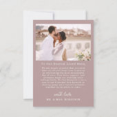 Mauve Pink Script Photoの結婚サンキューカード サンキューカード (裏面)
