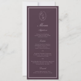 Mauve Plum Monogram Wedding Long Menu 招待状