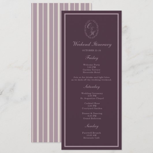 Mauve Plum Monogram Wedding Weekend Itinerary 招待状 (正面/裏面)