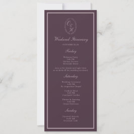 Mauve Plum Monogram Wedding Weekend Itinerary 招待状