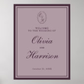 Mauve Plum Monogram Wedding Welcome Sign ポスター (正面)