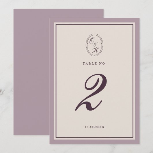 Mauve Plum Wedding Table Number 招待状 (正面/裏面)