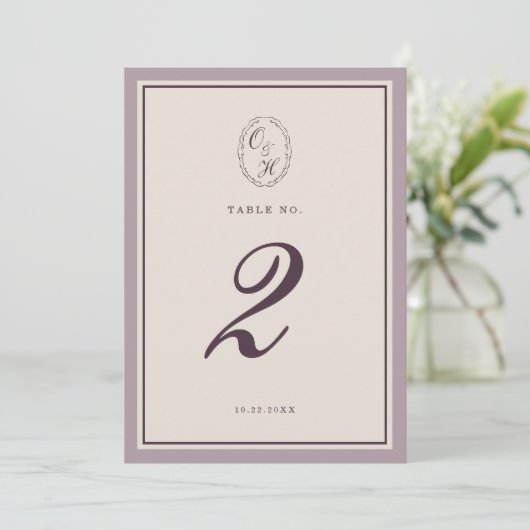 Mauve Plum Wedding Table Number 招待状 (スタンド正面)