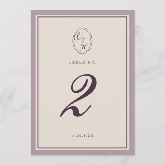 Mauve Plum Wedding Table Number 招待状 (正面)