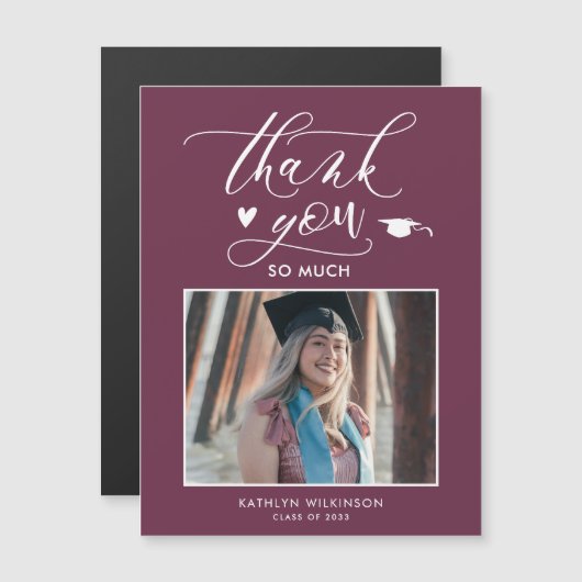Mauve Purpleスクリプトエレガント卒業ありがとう (正面/裏面)
