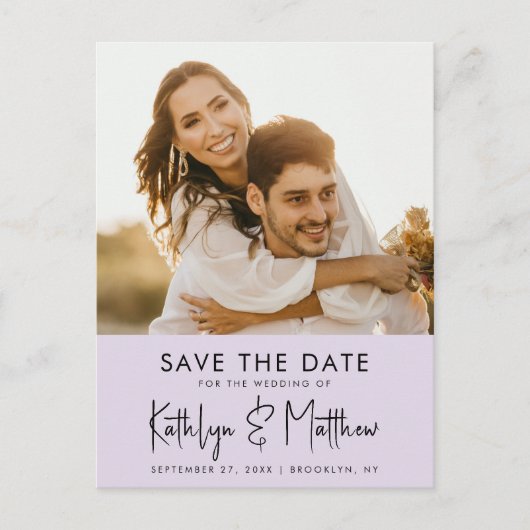 Mauve Purple写真モダン結婚式の日付を保存 案内ポストカード (正面)