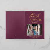 Mauve Purple金ゴールドスクリプトシックな卒業ありがとう 箔グリーティングカード (外側レイダウン)