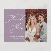 Mauve Purple エレガント Script Chic's 結婚 Thank You ポストカード (正面)