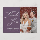 Mauve Purple モダン Photo結婚's Thank You ポストカード (正面)