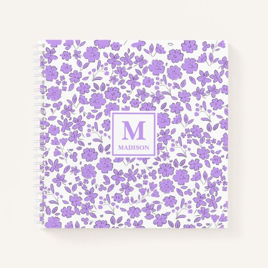 mauve purple Floral Monogram Apron ノートブック (正面)