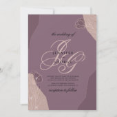 Mauve purple pink monogram initials floral wedding 招待状 (正面)