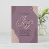 Mauve purple pink monogram initials floral wedding 招待状 (スタンド正面)