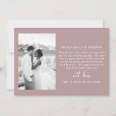 Mauve Purple Script Photo結婚'sサンキューカード サンキューカード (裏面)