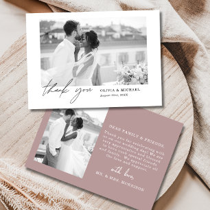 Mauve Purple Script Photo結婚'sサンキューカード サンキューカード