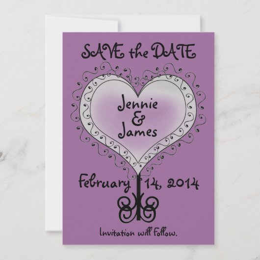  Mauve Purple Wedding Save the Date Card 招待状 (正面)