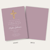 Mauve Religious Cross Girl First Communion 招待状