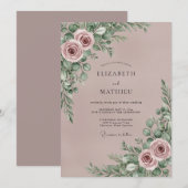 Mauve Romantic Botanical Wedding 招待状 (正面/裏面)